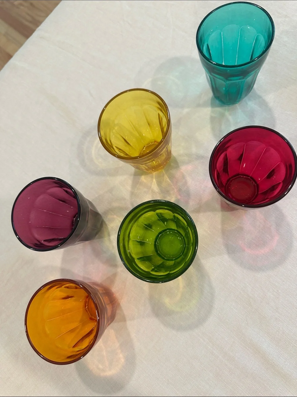 Set of 6 Vintage Multi Jewel Tone Color Pasabahce Palaks Glasses Cups Glass